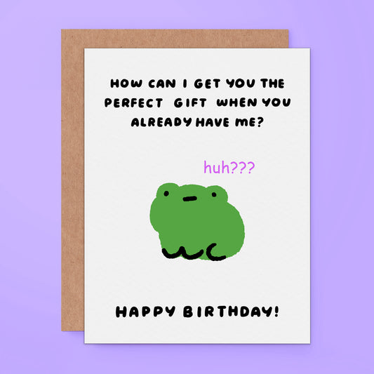 Meme Birthday card with a frog and humorous text