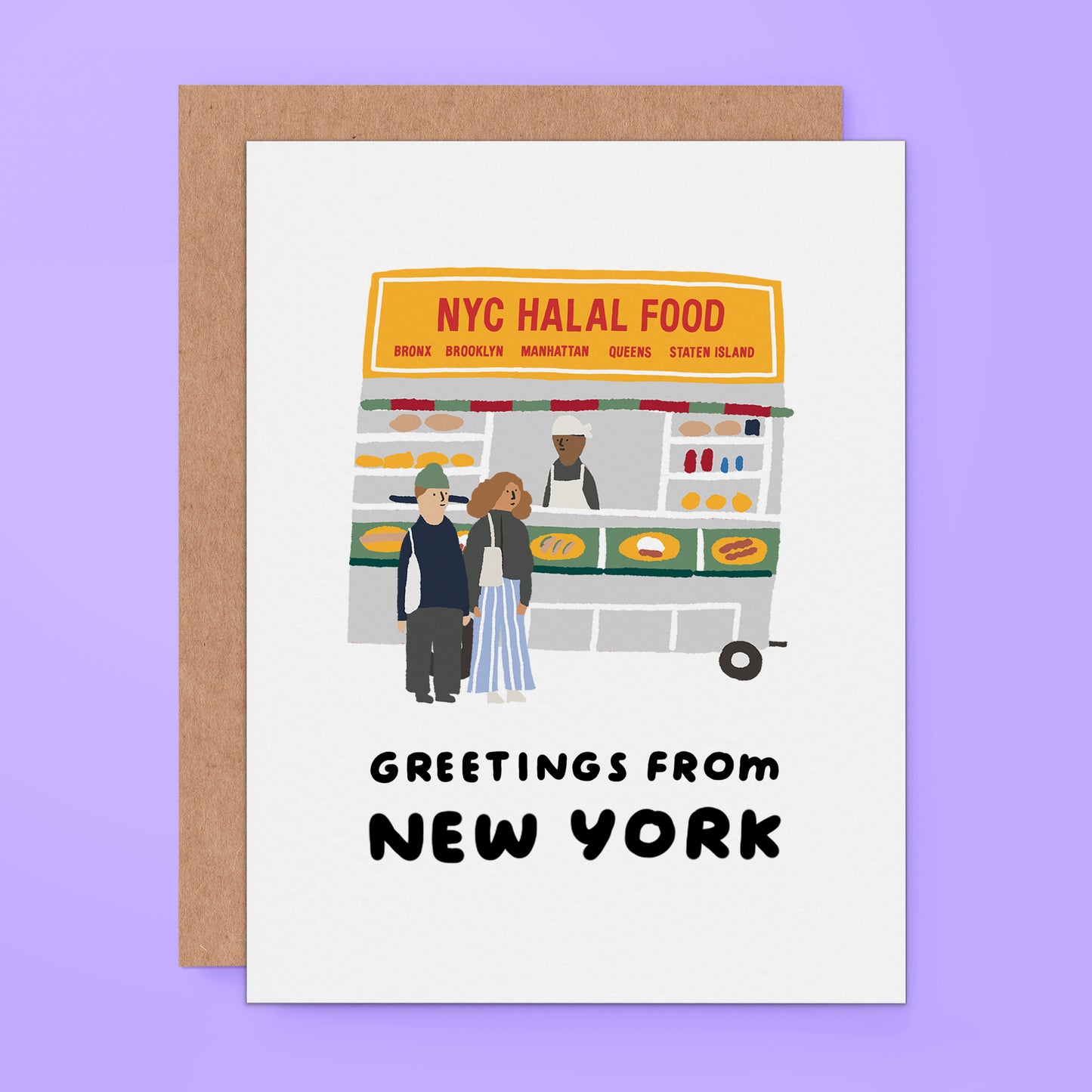 Illustrated New York City halal food cart greeting card