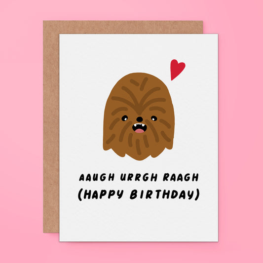 Birthday card of star wars Chewbacca with  'Happy Birthday' text