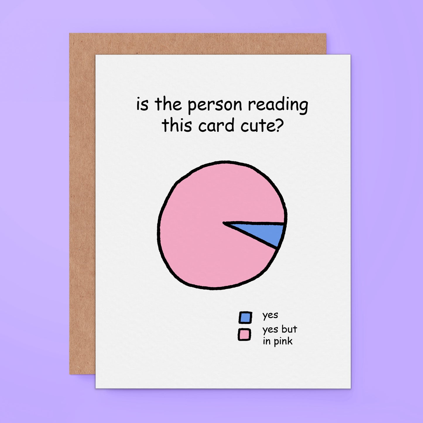 Cute funny meme greeting card hand drawn pie chart pink and blue love card