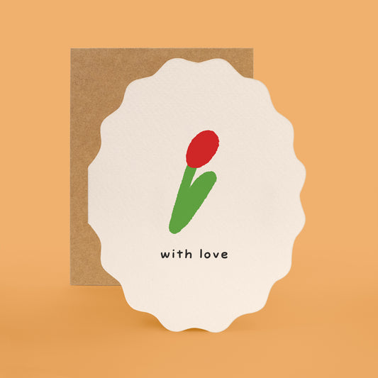 A minimalist tulip greeting card with the words “with love.” Perfect for thank you notes, everyday love, and thoughtful gifting.